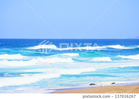 Beautiful seascape with white waves of the Sea of Japan Beautiful seascape with white waves of the Sea of Japan 137016267