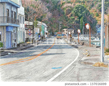 Suburban roads - colored pencil style 137016899