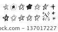 Star Sparkles Hand Drawn Doodle Icons Set in Sketch Style. Black Ink Stars, Sparkles and Abstract Star Shapes for Collage, Decorative Stickers, Kids Design, Branding. Vector Elements 137017227