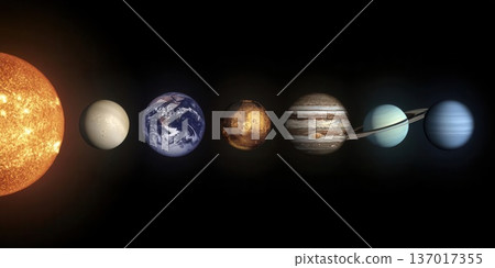 Realistic Solar System Planets Against Black Background 137017355