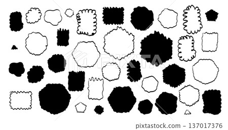 Set of monochrome black organic stickers. Bold blobs and irregular patches for dramatic labels, high contrast collage  137017376
