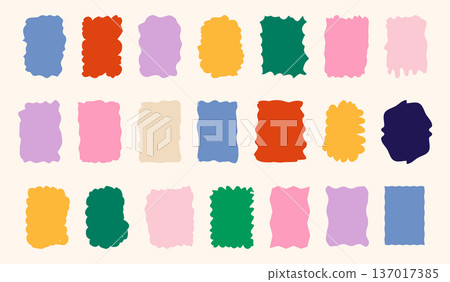Set of colorful wavy sticker collection. Bright labels with hand-drawn edges for playful tags, social graphics and festive Set of colorful wavy sticker collection. Bright labels with hand-drawn edges for playful tags, social graphics and festive 137017385