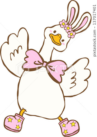Cute Easter Silly Goose Bunny  Ears and Bow Tie Cartoon Hand Drawn 137017401