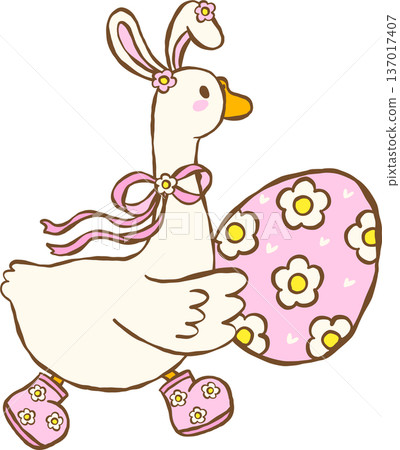 Cute Easter Silly Goose Bunny Ears with Spring Easter Egg Cartoon Hand Drawn Cute Easter Silly Goose Bunny Ears with Spring Easter Egg Cartoon Hand Drawn 137017407