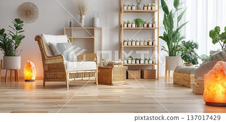 Relaxing Interior Design with Himalayan Salt Lamps and Plants 137017429