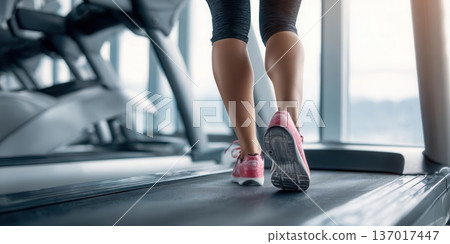 Running on Treadmill Fitness, Health, and Exercise Concept 137017447