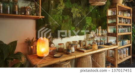 Rustic Apothecary Shop Interior with Natural Elements Rustic Apothecary Shop Interior with Natural Elements 137017451