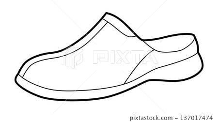 Clog sandal shoe women single line. Closed toe rubber sandal garden work poolside wear. Technical fashion illustration Clog sandal shoe women single line. Closed toe rubber sandal garden work poolside wear. Technical fashion illustration 137017474
