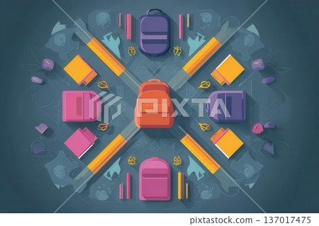 School Supplies Pattern Backpacks, Rulers, Books, Whistles School Supplies Pattern Backpacks, Rulers, Books, Whistles 137017475