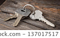 Shiny Metal Keys on Rustic Wooden Surface 137017517