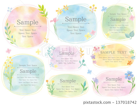 一組8個圓形水彩畫框，圖案為植物 137018742