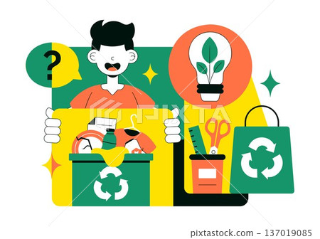 Eco Friendly Recycled Material Design Vector Illustration Featuring Circular Economy Concepts And Sustainability Icons in Flat Background 137019085