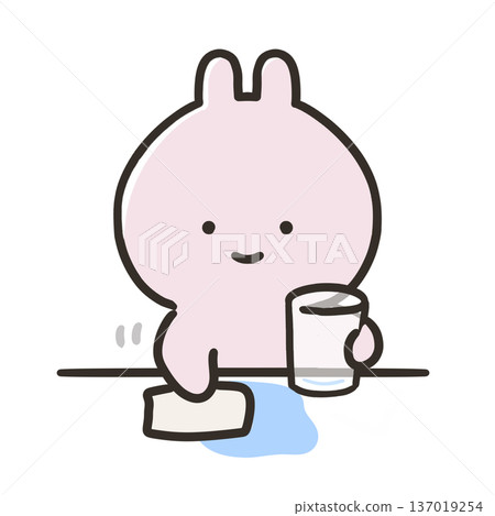 兔子正在擦拭灑出來的水 兔子正在擦拭灑出來的水 137019254