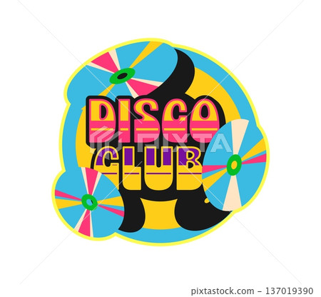 Music disco club Y2K groovy sticker or patch. Music audio record funky vector sticker, festival concert melody groovy tag. Radio sound Y2K label or patch with compact discs and retro typography Music disco club Y2K groovy sticker or patch. Music audio record funky vector sticker, festival concert melody groovy tag. Radio sound Y2K label or patch with compact discs and retro typography 137019390
