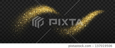 Golden glitter and stardust vector splash, magic star particles. Sparkling golden glitter and confetti wave with glowing dust trail, filled with twinkling sparkles and bokeh lights. Shimmer trail Golden glitter and stardust vector splash, magic star particles. Sparkling golden glitter and confetti wave with glowing dust trail, filled with twinkling sparkles and bokeh lights. Shimmer trail 137019506