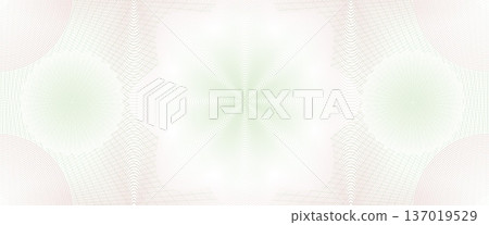 Green and brown guilloche watermark security pattern, checkbook cheque background, grid texture for voucher and money banknotes. Guilloche waves creating star shaped rosettes and mesh texture 137019529