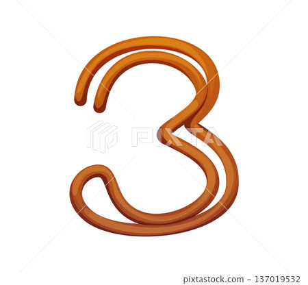 Cartoon number three as a curved rope, agriculture typeface, farm font, type funny alphabet numeral sign with rustic texture. Vector digit 3 as a cord, rural abc symbol for kids learning and education Cartoon number three as a curved rope, agriculture typeface, farm font, type funny alphabet numeral sign with rustic texture. Vector digit 3 as a cord, rural abc symbol for kids learning and education 137019532