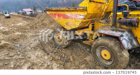 Special machinery at the construction site. Heavy-duty vehicles for construction work on the site. High quality photo 137019745