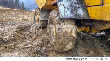 Special machinery at the construction site. Heavy-duty vehicles for construction work on the site. High quality photo Special machinery at the construction site. Heavy-duty vehicles for construction work on the site. High quality photo 137019751