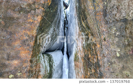 Rocks and rock formations on the Labyrinth Trail in Bledne Skaly in the Stolowe Mountains National Park. High quality photo 137019768
