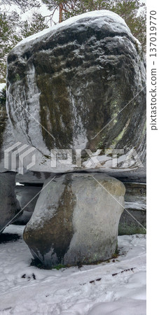 Rocks and rock formations on the Labyrinth Trail in Bledne Skaly in the Stolowe Mountains National Park. High quality photo 137019770