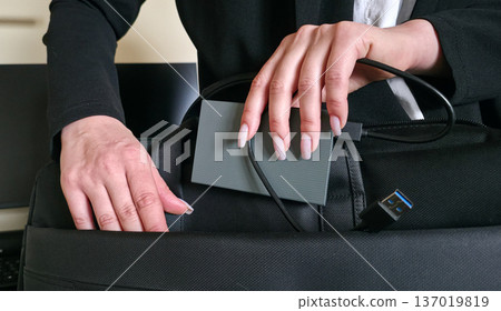 External hard drive for storing large amounts of information. Additional electronic data storage device. High quality photo External hard drive for storing large amounts of information. Additional electronic data storage device. High quality photo 137019819