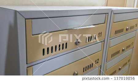 A paper notice in a mailbox. Mailbox in an apartment building. High quality photo 137019856