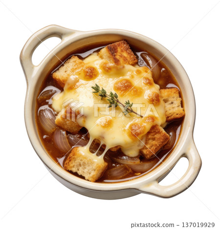 French onion soup gratin cheese toast crouton golden broth comfort food hearty 137019929