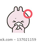 Rabbit covering its cough with a handkerchief as a cough etiquette 137021159