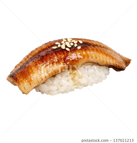 Sushi nigiri eel rice soy sauce sesame gourmet snack 137021213