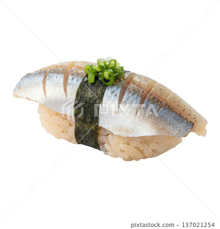 Sushi nigiri fish rice seaweed fresh seafood nigiri sushi closeup with garnish detail 137021254