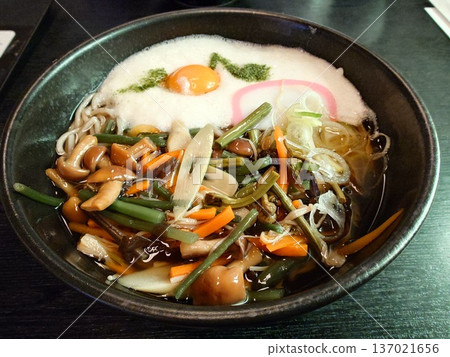 Delicious mountain vegetable soba noodles Delicious mountain vegetable soba noodles 137021656