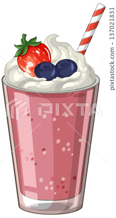 Pink Berry Smoothie with Whipped Cream and Fresh Fruit Topping Pink Berry Smoothie with Whipped Cream and Fresh Fruit Topping 137021831