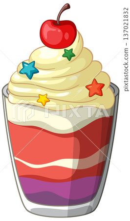 Layered Fruit Parfait Dessert with Whipped Cream and Cherry Topping Layered Fruit Parfait Dessert with Whipped Cream and Cherry Topping 137021832