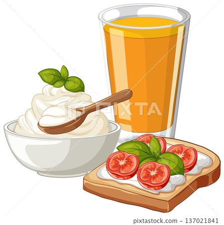 Healthy Breakfast Set with Orange Juice Tomato Toast and Cream Cheese Healthy Breakfast Set with Orange Juice Tomato Toast and Cream Cheese 137021841
