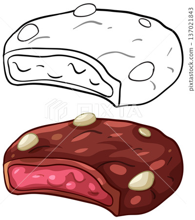 Chocolate Covered Dessert with Pink Filling and Nuts Vector Illustration Chocolate Covered Dessert with Pink Filling and Nuts Vector Illustration 137021843