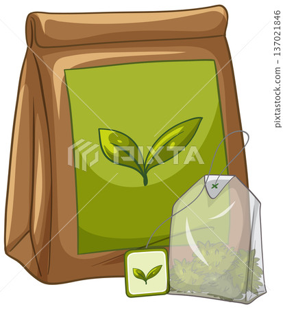 Vector Illustration of a Brown Paper Tea Bag and Individual Tea Sachet 137021846