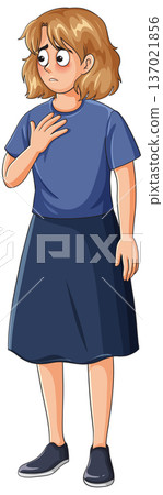 Worried Young Woman Standing with Hand on Chest Worried Young Woman Standing with Hand on Chest 137021856