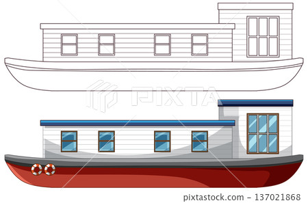 Modern Houseboat Side View Vector Illustration 137021868