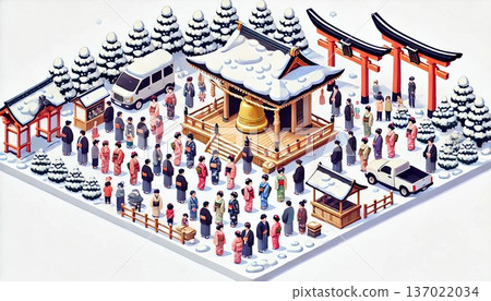 People gathering for the first visit of the year at a shrine 137022034