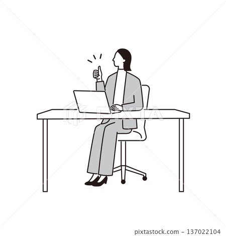 A female business person posing good in front of a laptop 137022104