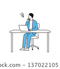 A male business person thinking about a problem in front of a laptop 137022105