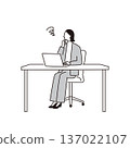 A female business person thinking about a problem in front of a laptop 137022107