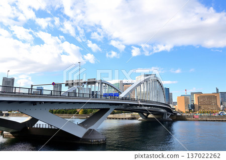 Tsukiji Bridge shining against the blue sky Tsukiji Bridge shining against the blue sky 137022262