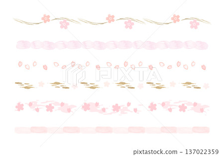 Cherry blossom watercolor line set Spring Japanese style decorative line material Cherry blossom watercolor line set Spring Japanese style decorative line material 137022359