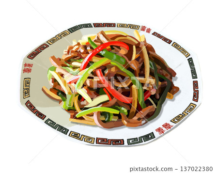 Chinese dish of stir-fried green peppers and pork Chinese dish of stir-fried green peppers and pork 137022380