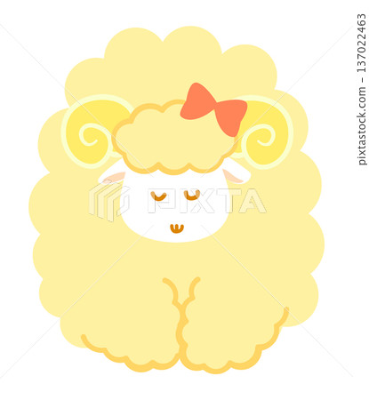 A girl sheep bowing and greeting. A simple animal illustration with a cute yellow ribbon. A girl sheep bowing and greeting. A simple animal illustration with a cute yellow ribbon. 137022463
