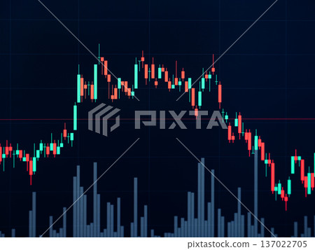 Graph Chart Stock Market Candle Stick Trade Business Data Growth Money Diagram blur Blue Background, Abstract Global Forex Bitcoin Crypto currency, Technology Analysis Exchange Profit Success. 137022705