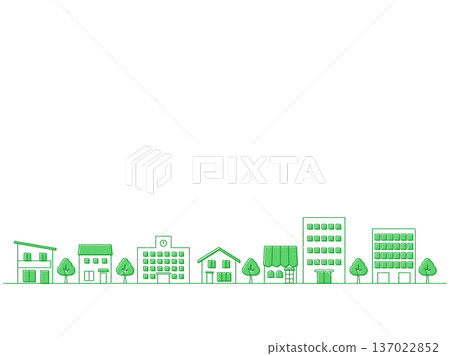 Cityscape illustration background, hand-drawn style, green 137022852