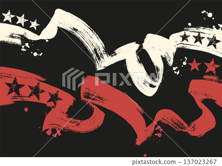 Grunge red, white and black brush strokes with stars Grunge red, white and black brush strokes with stars 137023267